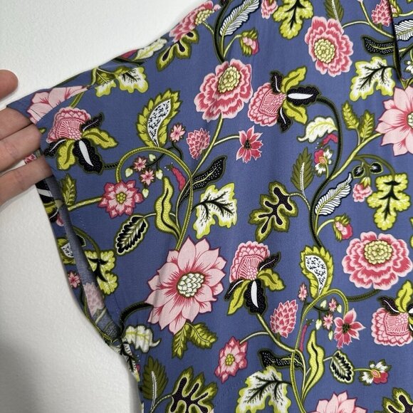 J Jill Popover Top Blue Floral Print Short Sleeve Medium Petite - Picture 5 of 10